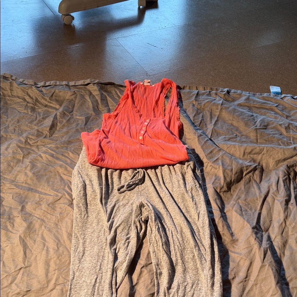Victoria's Secret Coral Pink Tank Pajama Top with Gray Lounge Pants